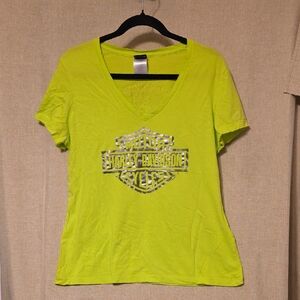 Harley-Davidson Women's Bright Green V-Neck Tee